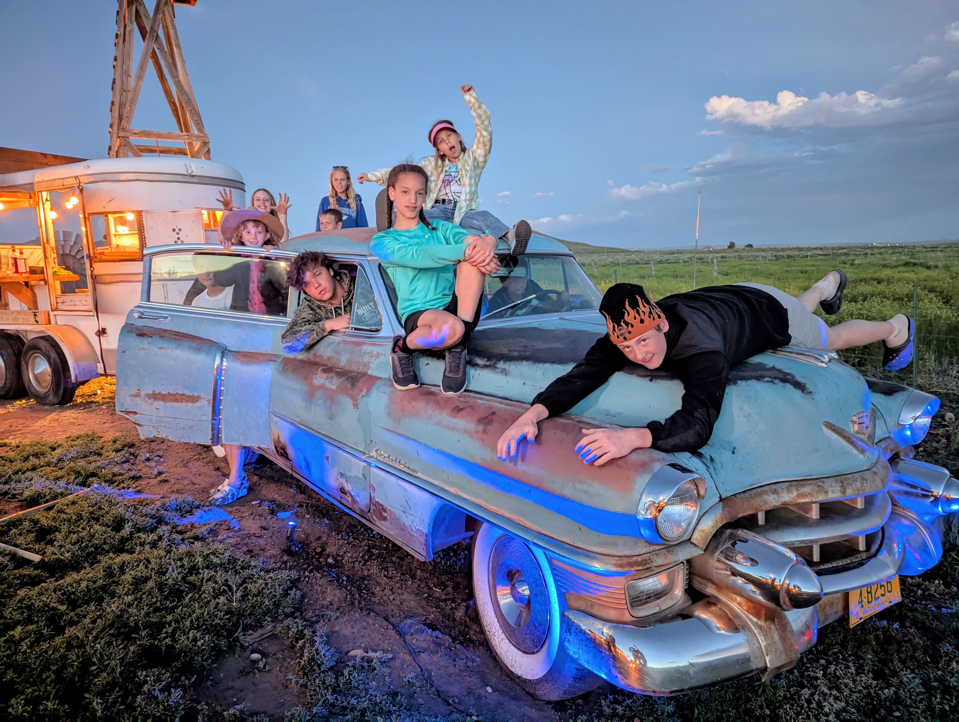 Kids having fun on the Cadillac at Turkey Toe