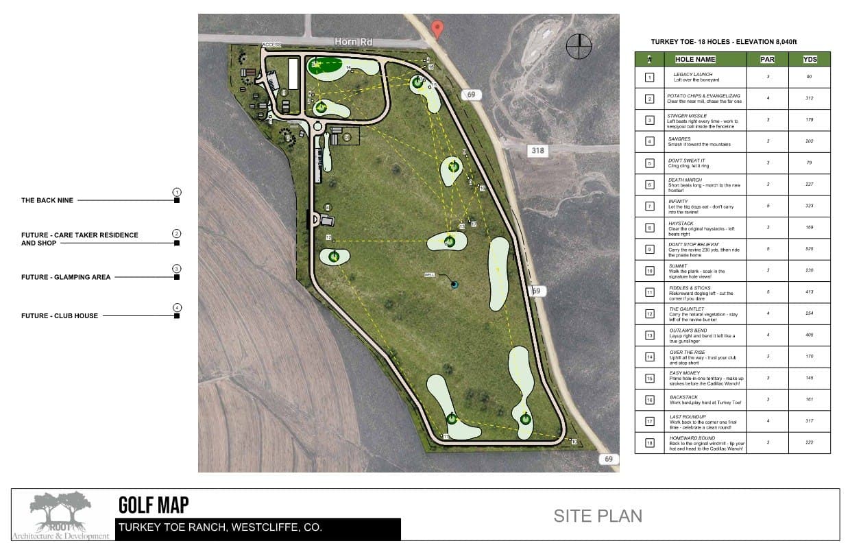 Turkey Toe Ranch final 18-hole golf map β Westcliffe, CO at 8,040ft elevation