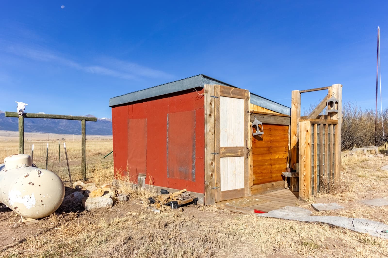 Sweat lodge with Sangre de Cristo mountain views